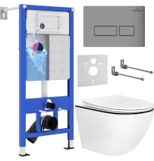 Унитаз подвесной Roxen Antares Black в комплекте с инсталляцией StounFix Dual Fresh 6 в 1 964800 кнопка: хром матовый