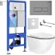 Унитаз подвесной Roxen Antares Black в комплекте с инсталляцией StounFix Dual Fresh 6 в 1 964800 кнопка: хром матовый