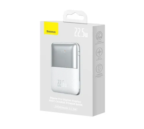 Внешний аккумулятор Baseus Bipow Pro Digital Display Fast Charge Power Bank 20000mAh белый