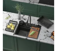 Кухонная мойка Roxen Stage Plus 560250-60-BS многофункциональная 8 в 1 60*48/текстурный графит