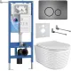 Унитаз подвесной Roxen Vine Tornado в комплекте с инсталляцией StounFix Dual Fresh 6 в 1 979020 кнопка: оружейная сталь/металл