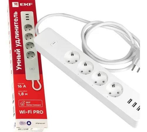 Умный удлинитель EKF Connect PRO Wi-Fi c USB RCE-2-WF