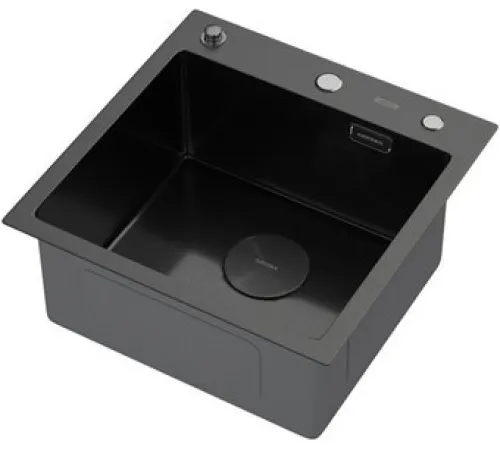 Кухонная мойка ARFEKA ECO AR 450*450 POP-UP BLACK PVD NANO DECOR MILLET GRAINS настольная
