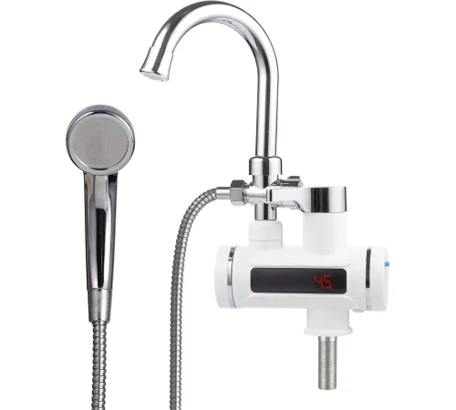 Проточный электрический водонагреватель кран+душ Unipump BEF-001-03 с дисплеем и душевой лейкой