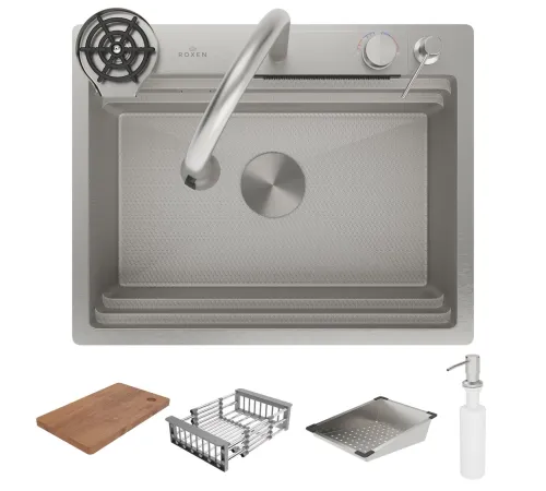 Кухонная мойка Roxen Stage Plus 560250-60-S многофункциональная 8 в 1 60*48/текстурный сатин