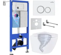 Унитаз подвесной Roxen Antares Tornado Long в комплекте с инсталляцией StounFix Dual Fresh 6 в 1 868420 кнопка: белый глянцевая