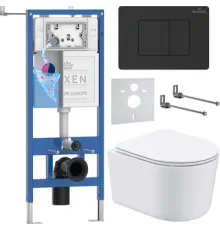Унитаз подвесной Roxen Simple Compact в комплекте с инсталляцией StounFix Dual Fresh 6 в 1 868597 кнопка: оружейная сталь матовая