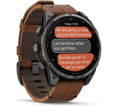 Умные часы Garmin Fenix 8 Pro 47 мм карбоновый серый, коричневый кожаный ремешок