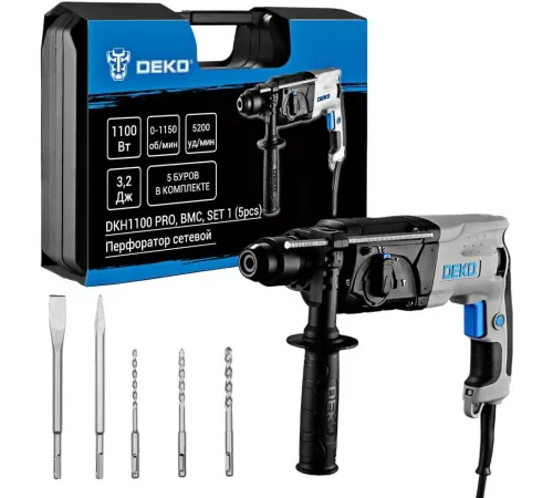 Перфоратор Deko DKH1100 PRO 081-1048 оснастка, кейс