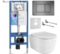 Унитаз подвесной Roxen Vine Tornado в комплекте с инсталляцией StounFix Dual Fresh 6 в 1 979021 кнопка: оружейная сталь/металл