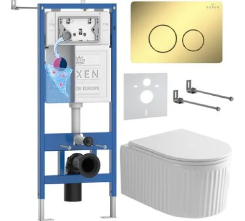 Унитаз подвесной Roxen Royal Matt в комплекте с инсталляцией StounFix Dual Fresh 6 в 1 868485 кнопка: золото