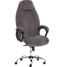 Кресло TetChair Boss Lux флок, серый/серый перфорированный