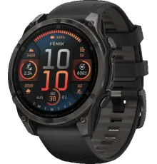 Умные часы Garmin Fenix 8 Sapphire, Titanium 47мм угольно-черный DLC, пепельно-черный силиконовый ремешок