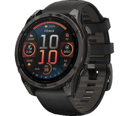 Умные часы Garmin Fenix 8 Sapphire, Titanium 47мм угольно-черный DLC, пепельно-черный силиконовый ремешок