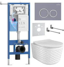 Унитаз подвесной Roxen Vine Tornado в комплекте с инсталляцией StounFix Dual Fresh 6 в 1 979012 кнопка: серый гранит