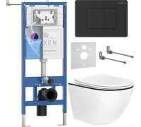 Унитаз подвесной Roxen Antares Black в комплекте с инсталляцией StounFix Dual Fresh 6 в 1 868511 кнопка: черный матовая