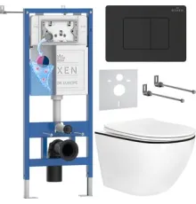 Унитаз подвесной Roxen Antares Black в комплекте с инсталляцией StounFix Dual Fresh 6 в 1 868511 кнопка: черный матовая