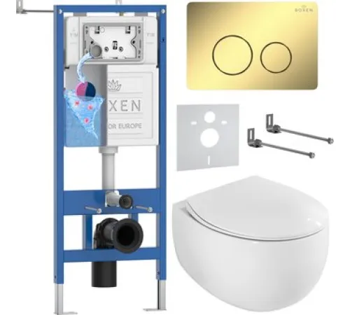 Унитаз подвесной Roxen EGG в комплекте с инсталляцией StounFix Dual Fresh 6 в 1 868578 кнопка: сатин матовая
