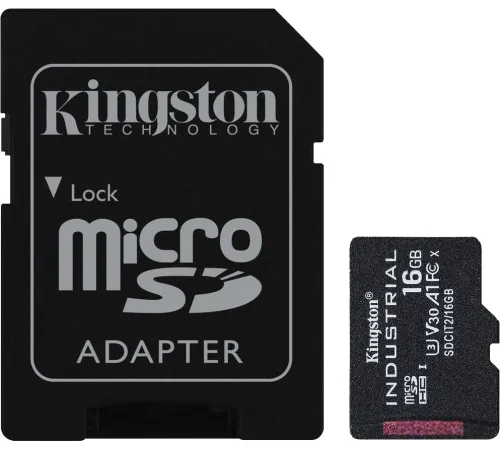 Карта памяти Kingston Industrial microSDHC 16GB SDCIT2/16GB с адаптером