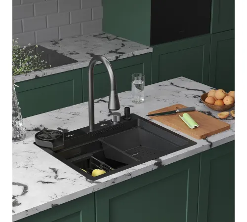 Кухонная мойка Roxen Stage Plus 560250-60-BS многофункциональная 8 в 1 60*48/текстурный графит