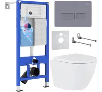 Унитаз подвесной Roxen Antares 530185-02 в комплекте с инсталляцией StounFix Dual Fresh 6 в 1 966774 кнопка: серый гранит