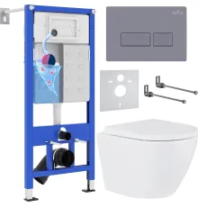 Унитаз подвесной Roxen Antares 530185-02 в комплекте с инсталляцией StounFix Dual Fresh 6 в 1 966774 кнопка: серый гранит