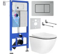Унитаз подвесной Roxen Antares Black в комплекте с инсталляцией StounFix Dual Fresh 6 в 1 968427 кнопка: сатин