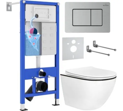 Унитаз подвесной Roxen Antares Black в комплекте с инсталляцией StounFix Dual Fresh 6 в 1 968427 кнопка: сатин