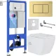 Унитаз подвесной Roxen Cube bidet в комплекте с инсталляцией StounFix Dual Fresh 6 в 1 968472 кнопка: брашированное золото