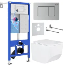 Унитаз подвесной Roxen Boro в комплекте с инсталляцией StounFix Dual Fresh 6 в 1 968433 кнопка: сатин