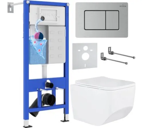 Унитаз подвесной Roxen Boro в комплекте с инсталляцией StounFix Dual Fresh 6 в 1 968433 кнопка: сатин