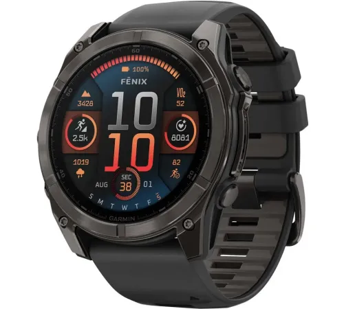 Умные часы Garmin Fenix 8 Sapphire 51мм угольно-серый DLC, пепельно-черный силиконовый ремешок