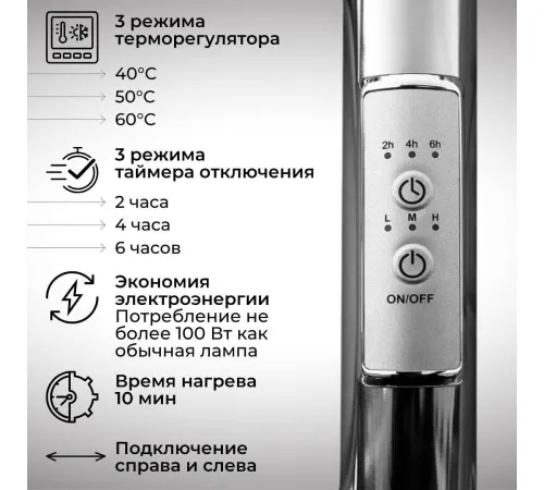Полотенцесушитель Маргроид Ferrum Inaro СНШ 120*6*12 Белый матовый, скрытого монтажа, таймер справа 6 крючков