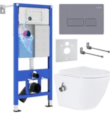 Унитаз подвесной Roxen Antares Bidet в комплекте с инсталляцией StounFix Dual Fresh 6 в 1 966821 кнопка: серый гранит
