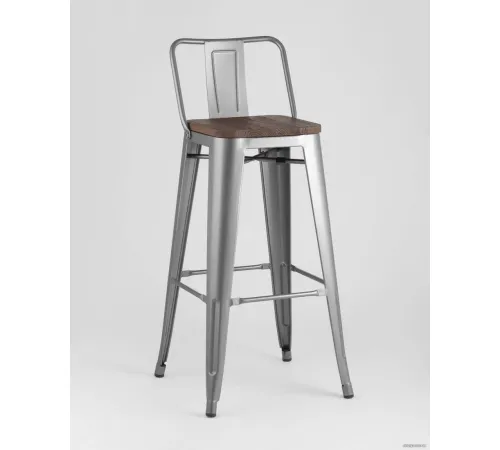 Стул Stool Group Tolix со спинкой YD-H765E-W YG-15 серебристый матовый/темное дерево