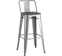 Стул Stool Group Tolix со спинкой YD-H765E-W YG-15 серебристый матовый/темное дерево