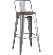 Стул Stool Group Tolix со спинкой YD-H765E-W YG-15 серебристый матовый/темное дерево