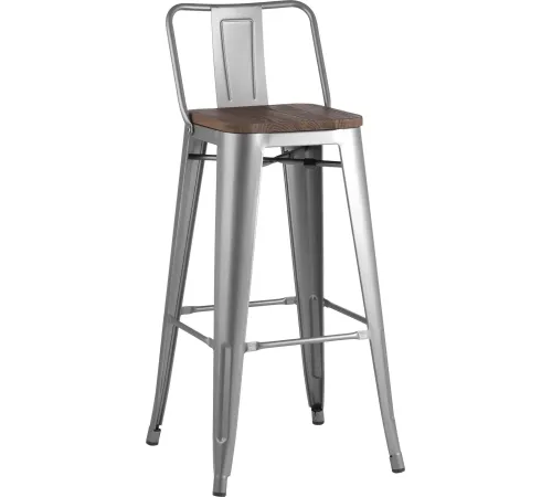 Стул Stool Group Tolix со спинкой YD-H765E-W YG-15 серебристый матовый/темное дерево