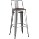 Стул Stool Group Tolix со спинкой YD-H765E-W YG-15 серебристый матовый/темное дерево