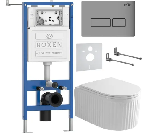 Унитаз подвесной Roxen Royal Matt в комплекте с инсталляцией StounFix Dual Fresh 6 в 1 968214 кнопка: хром - матовый