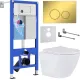 Унитаз подвесной Roxen Antares в комплекте с инсталляцией StounFix Dual Fresh 6 в 1 968010 кнопка: золото глянцевое