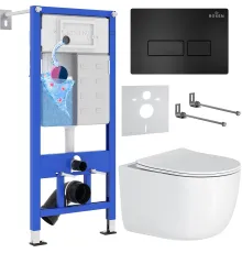 Унитаз подвесной Roxen Vortex Tornado в комплекте с инсталляцией StounFix Dual Fresh 6 в 1 964498 кнопка: черный матовый