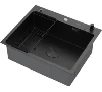 Кухонная мойка ARFEKA ECO AR мойка 600*500 POP-UP, коландер F, дозатор BLACK DECOR
