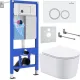 Унитаз подвесной Roxen Simple Compact в комплекте с инсталляцией StounFix Dual Fresh 6 в 1 906789 кнопка: белый глянец