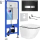 Унитаз подвесной Roxen Antares Black в комплекте с инсталляцией StounFix Dual Fresh 6 в 1 964974 кнопка: черное стекло