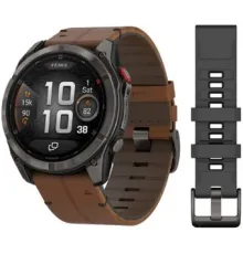 Умные часы Garmin Fenix 8 Pro 51 мм карбоновый серый, коричневый кожаный ремешок