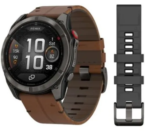 Умные часы Garmin Fenix 8 Pro 51 мм карбоновый серый, коричневый кожаный ремешок