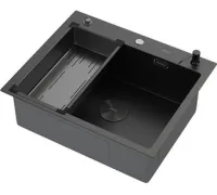 Кухонная мойка ARFEKA Eco AR мойка 600*500 POP-UP, коландер G, дозатор BLACK DECOR