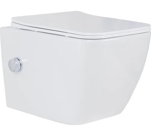 Унитаз подвесной Roxen Cube bidet в комплекте с инсталляцией StounFix Dual Fresh 6 в 1 968095 кнопка: брашированное золото