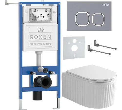 Унитаз подвесной Roxen Royal Matt в комплекте с инсталляцией StounFix Dual Fresh 6 в 1 968280 кнопка: серый бетон